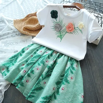 Alice 2019 moda baby girl obleke poletje sladko tri-dimenzionalni rose kratki rokavi T-shirt + krilo obleko otroci kompleti oblačil