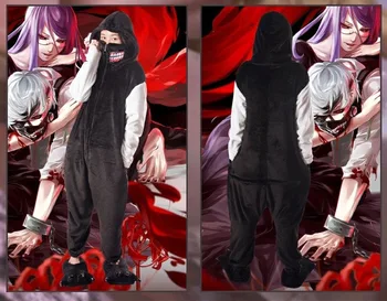 Anime Tokyo Ghoul Pižamo Flanela Jumpsuits Cosplay Kostum Za Odrasle Moške, Ženske Doma Sleepwear Obleko