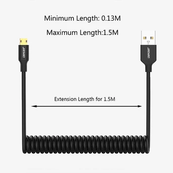 Avtomobilski Kabel Reverzibilna Micro USB Prilagodljiv podaljšek 1,5 M, Hitro Polnjenje Pomlad kabel Kabel za Samsung Android Telefon Xiaomi