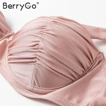 BerryGo Roza visoko pasu bikini komplet Seksi push up kopalke ženske Underwire kopalke ženske Vozel biquini Poletje kopalke ženske