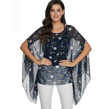 BHflutter Plus Velikost Bluze 2020 Nove Modne Ženske Majice Cvjetnim Tiskanje Batwing Priložnostne Šifon Bluzo Majica kimono Poletje Vrhovi