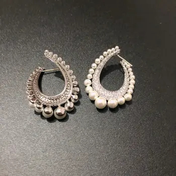 Bilincolor srebrne barve cz ovalne z white pearl posebna oblika uhan za ženske