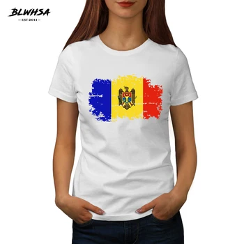BLWHSA Moldavija Flag Majica s kratkimi rokavi Ženske Poletje Bombaža T-shirt za Ženske O-vratu Moldavija Zastavo Nostalgično Slog Modela Kratek rokav Tees