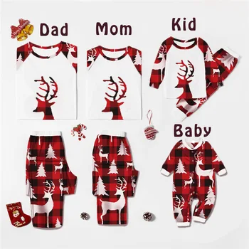 Božič Družinski Ujemanja Obleke, Mati Hči Pižamo Nastavite Oče Sina Baby Otroci Tiskanja Kariran Obleko Za Družino Doma, Pižame Set