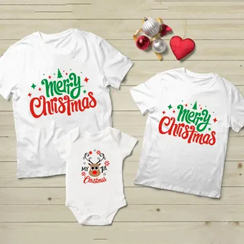 Božič Otroška Oblačila, Majice Kratek Rokav Bombaž Romper ujemanje družino obleke Mama, Očka In Otroške Božične Obleke Za Otroke