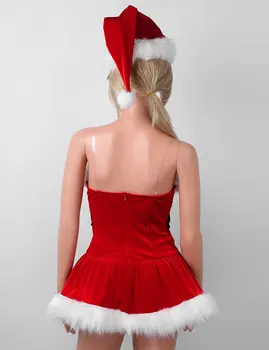 Božič Ženske Santa Obleke Božič Cosplay Kostum Stranka Pregleden Ramenski Trak Brez Rokavov Specializiranimi Za Umetno Krzno Prirezovanja Mini Obleka