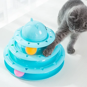 Brezplačna Dostava Triple Play Plastičnih Mačka Igrače Inteligence Žogo Disk Interaktivna Igrača Za Mucek Mačke Smešno Pet Igra Igrače