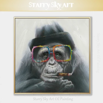 Brezplačna Dostava Umetnik Ročno poslikano Pop Art Moderne Živali Kajenje Opica Oljna slika na Platnu Smešno Živali, Gorilla Oljno sliko
