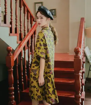 Cheerart Svoboden Skladu Vintage Obleko Ženske River Poletje Kratek Rokav Mini Obleka Nazaj Naguban Korejski Stil Oblačenja