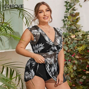 COLROVIE Plus Velikost 3pack Palm Tiskanja Zaviti Očesa Co-sls Bikini Kopalke Ženske Poletje Brezžični Visoko Pasu Seksi Plažo Kopalke