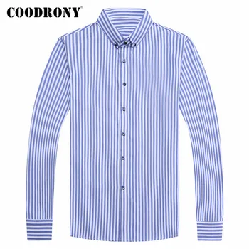 COODRONY Dolg Rokav Srajca Moške Obleke Pomlad Jesen Mens Majice Business Casual Klasičnih Prugasta Camisa Socialne Masculina C6021