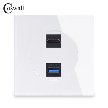 Coswall Kristalno Kaljena Steklena Plošča, HDMI je združljiv 2.0 Port / USB 3.0 Priključek Zidno električno Vtičnico in Vtičnico AC 110~250V R11 Serije