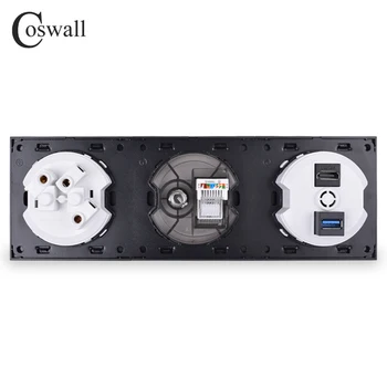 Coswall Vse Aluminija Zid Plošča EU Vtičnico + Ženska TV Jack / CAT5E RJ45 Internet Vtičnico + HDMI je združljiv 2.0 / USB 3.0 Vrata