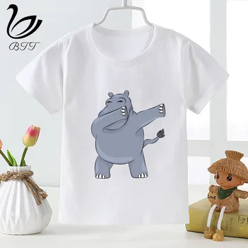 Dabbing hippo Baby Dekleta Tshirt Fant Poletje Kratka Sleeved Priložnostne majice Otroke, otroška Moda Vrhovi Dekle Poletje Tee