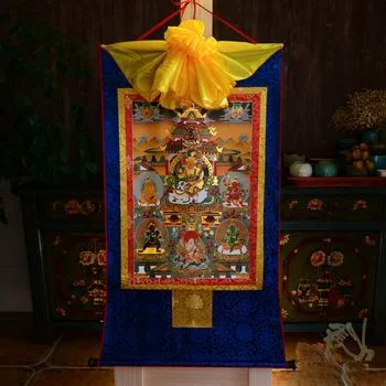 Debelo Budistični potrebščine-120 CM VELIKE--Budizem UMETNOSTI svile Pet Bog bogastva, Jambhala Buda Thang-ss Thangka Buda slikarstvo