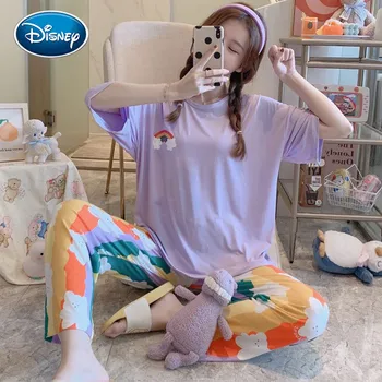 Disney Dekle Risanka Minnie Daisy Medved, Veverica Ženske Kratkimi Rokavi Ženske Pižame Srčkan Multicolor Domov Storitev Krog Vratu Obleko