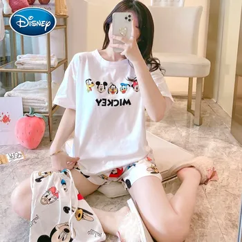 Disney Mickey Minnie Ženske Pižame Nastavite Poletje Srčkan Risanka Kratek Sleepwear Dekleta Udoben Dom, Oblačila