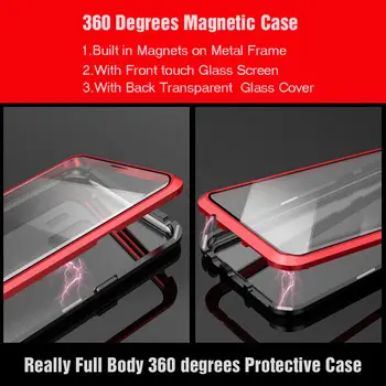 Dvojno stransko steklo Magnetni primeru za Huawei honor igra 3 8X Max V20 opomba 10 Mate 10 pro Alumium kovinski 360-stopinjski Polno Kritje Primera