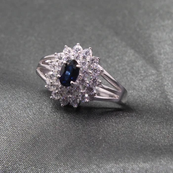 Elegantna srebrna sapphire obroč 4 mm * 6 mm resnično temno modra, temno modra pravi 925 srebro za 0,5 ct safir poročni prstan romantično darilo