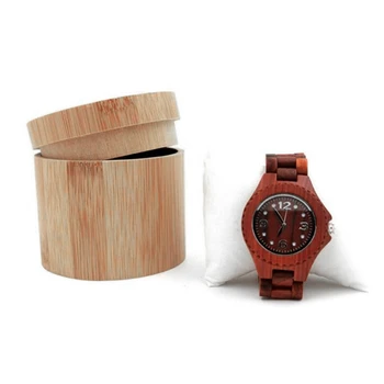 Elegantno Bambusa Watch Darilo Polje Nakit Zaslon Cylindric Shranjevanje Primera Z Blazino