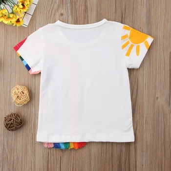 Emmababy Vroče Otroci Baby Dekleta Priložnostne Mavrične Majice Tassel Mozaik Bombaža T-shirt Vrhovi
