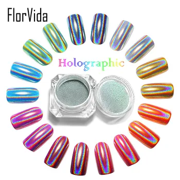 FlorVida 3D Holografski v Prahu Nail Art Bleščice Laser Mavrica Pigment Chrome v Prahu Rubs Novo Nadgradnjo Manikura Ogledalo Prah