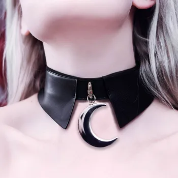 Goth Temno Ogrlica PU Usnje Mozaik Gothic Luna Obesek Kul Elegantna Moda za Ženske, Harajuku Nakit 2020 Choker Ogrlice Vroče