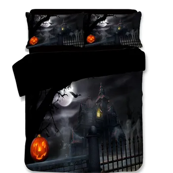 Halloween Posteljnina Določa Twin Kraljica Kralj Velikost Bedclothes Vključujejo Rjuhe Kritje Prevleke Staro drevo Pumpkin lantern Tiskanja Posteljno Perilo