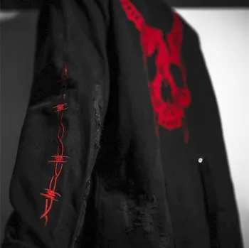 Harajuku Gothic Demon Hunter Lobanje black denim jakna moški punk Rock heavy metal Majica sudadera naramnice luknjo ulične