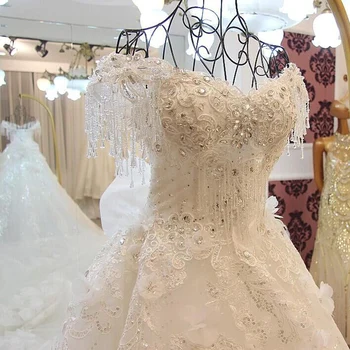 High-end Luksuzni Diamond Beading Čipke Poročno Obleko Bele Kristalno Royal Train Poročne obleke Vestido De Noiva 2019