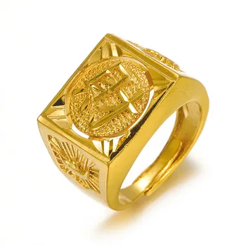 Hip Hop sreče za Kitajski besedami Prst Obroči Za Moške, ženske 24K gold Široko grobo Totemi 3D Carving Nakit, poročni nakit