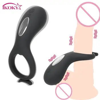 IKOKY 10 Načini Silikonski Petelin Obroč Zamudo Izliv z vibriranjem Penis Prstan USB Polnilne Vibrator Spolnih Igrač za Moške Moški