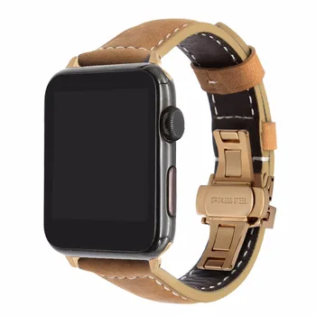 Italijanski Pravega Usnja Watchband za iWatch Apple Gledati Serije 5 4 3 2 1 38 mm 40 mm 42mm 44 Band Jekla Metulj Sponke Traku