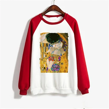 Jeseni Vogue Fashion Je Poljub Gustav Klimt, Ki Jih Dolg Rokav Hoodies Harajuku Estetske Priložnostne Vrhovi Hipster Prevelik Majica