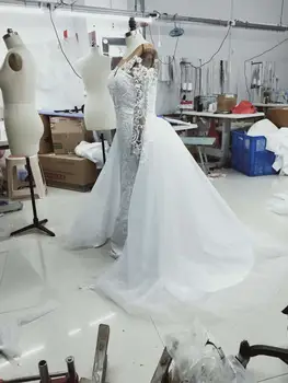 JSLYHS Visoke kakovosti retro čipke morska deklica serije poročno obleko 2020 ženske nov izmenljivi rep poročni obleki Haljo de mariée
