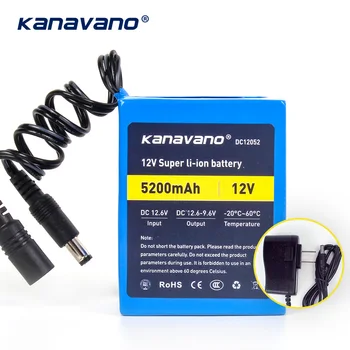Kanavano Novo 12v 5200mAh Litij-18650 Li-ionska Akumulatorska baterija za CCTV kamere in 12,6 V 1A Polnilnik+Brezplačno nakupovanje