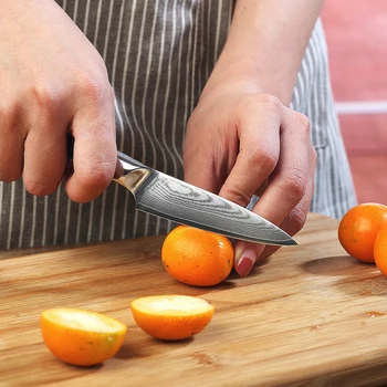 KEEMAKE Odrezanje Nož Japonski Damask VG10 Jekla Ostro Rezilo Kuhar Kuhinjski Noži G10 Ročaj 3,5-palčni Sadje kuharski Nož Orodja