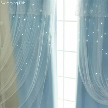 Korejski dekleta srce serije princesa veter fantasy votlih zvezde tkanine, zavese+odklon končal dual layer zavese za spalnico