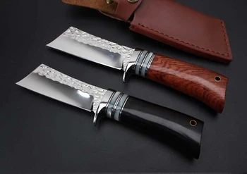 LCM66 Ročno kovani lovski nož Samurai prostem nož 59-60HRC omejeno nož ebony ročaj z Usnjeni plašč