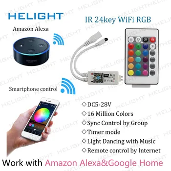 LED Wifi RGB/RGBW+IR 24key trakovi krmilnik S Alexa googlova Domača stran Telefona, Glasbe Nadzor za 5050 RGB 3528 Trakovi