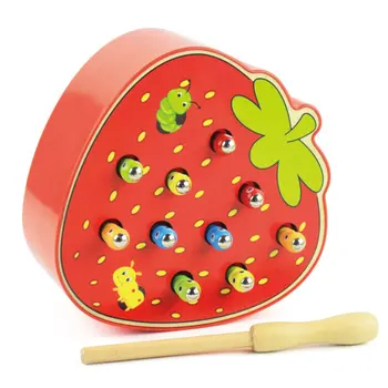 Lesene Ujeti Črvi Igre z Magnetno Palico Ujeti Bitje Caterpillar Montessori Izobraževalne Magnetni Jagode Apple Obliko