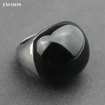 LYCOON Moda 316L iz Nerjavečega jekla nemoteno poliranje veliki črni kamen obroči žogo oblike kamen Oniks za žensko luksuzni obroč