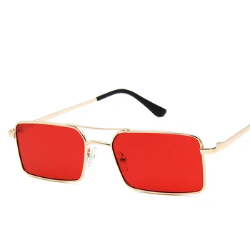 Majhna Moda Ozko Pravokotnik Sončna Očala Ženske Moški Dvojni Most Kvadratnih Sončna Očala Vintage Stil Vožnje Očala Odtenki Rdeče