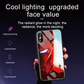 Marvel Iron Man Primeru Za iPhone XS MAX XR X 6 7 8 6S Plus Klic prižgejo LED Bliskavico Opomnik Dohodne Svetlobna steklen Pokrov Panther