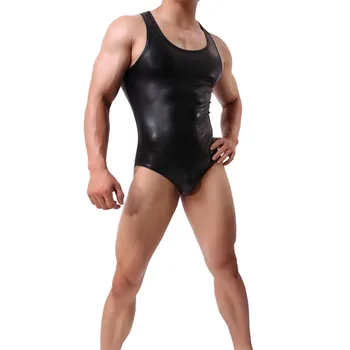 Mens Wrestling Singletnega Imitacija Usnja Enem Kosu Bodysuit Moške Seksi Jumpsuits Oblikovalci Bodybuilding Telo Obleke