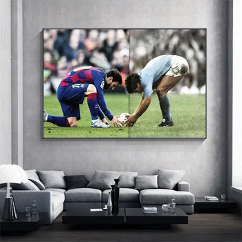 Messi in Diego Maradona Plakat Nogometni Igralec Umetnosti Maradona Sliko Tisk na Platno Plakat in Tiskanja za Dnevna Soba Dekoracijo