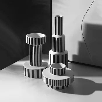 Minimalističen Črno Beli Cvet Vazo Geometrijske Keramični Okrasni Model Design Ornament Vaza Dnevna Soba Dekor Minimalističen V6O