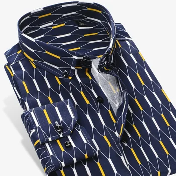 Moda Geometrijski Slog Natisnjeni Mens Poslovanje Priložnostne Majice Bombaž Dolg Rokav Non-iron Gumb Navzdol mladenič Obleko Srajco