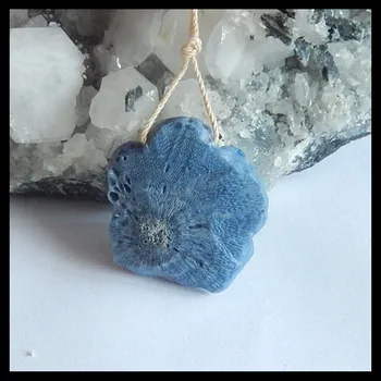 Naravna Modra koralni vklesan cvet Gemstone Obesek Kroglice,Nakit Darilo Gem Meri,30x27x13mm,9.1 g