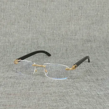 Naravnega Lesa Kvadratnih Jasno Očala Moških Buffalo Rog Oversize Rimless Očala Okvir za Moške Branje Optičnih Ovalne Oculos Očala
